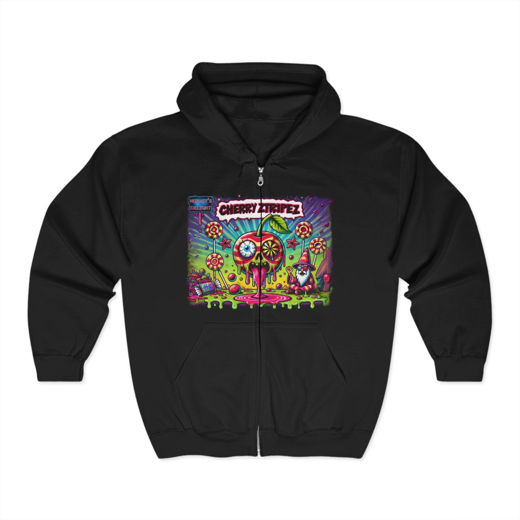 cherry ztripez (heavy blend™ full zip) hooded sweatshirt black