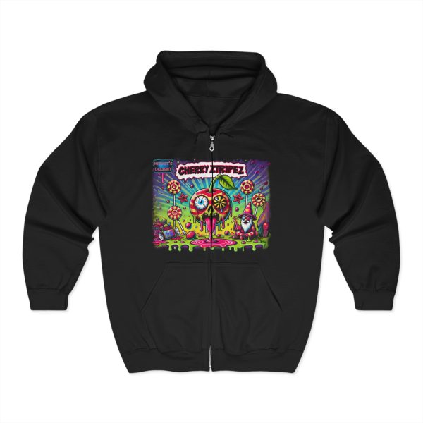 cherry ztripez (heavy blend™ full zip) hooded sweatshirt black